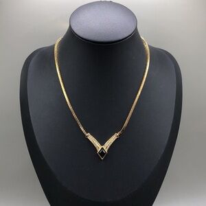 Vintage Christian Dior V drop Bejeweled Gold Chain Necklace Formal Bridal Glam